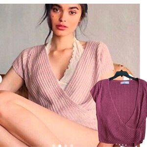 Free people berry Red 💯 linen faux wrap top size S